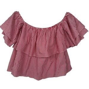 Buddy Basics Off Shoulder Top Womens Med Red White Striped Camden Ruffle Cotton